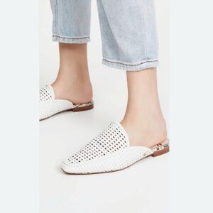 SAM EDELMAN Elva White Leather Woven Slip On Mule Slides